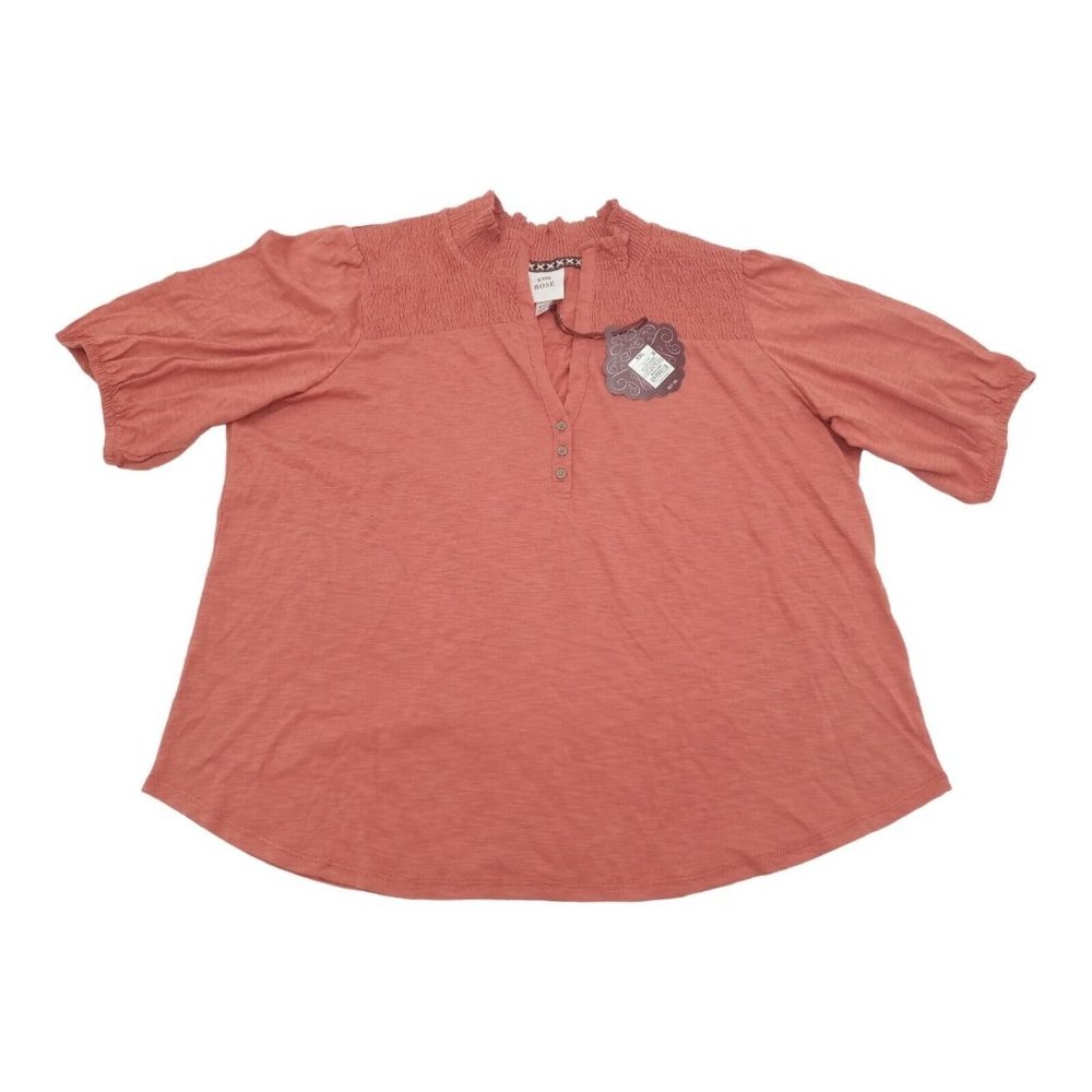 Knox Rose Women's XXL Smocked 3/4 Sleeve Henley Light Orange Shirt